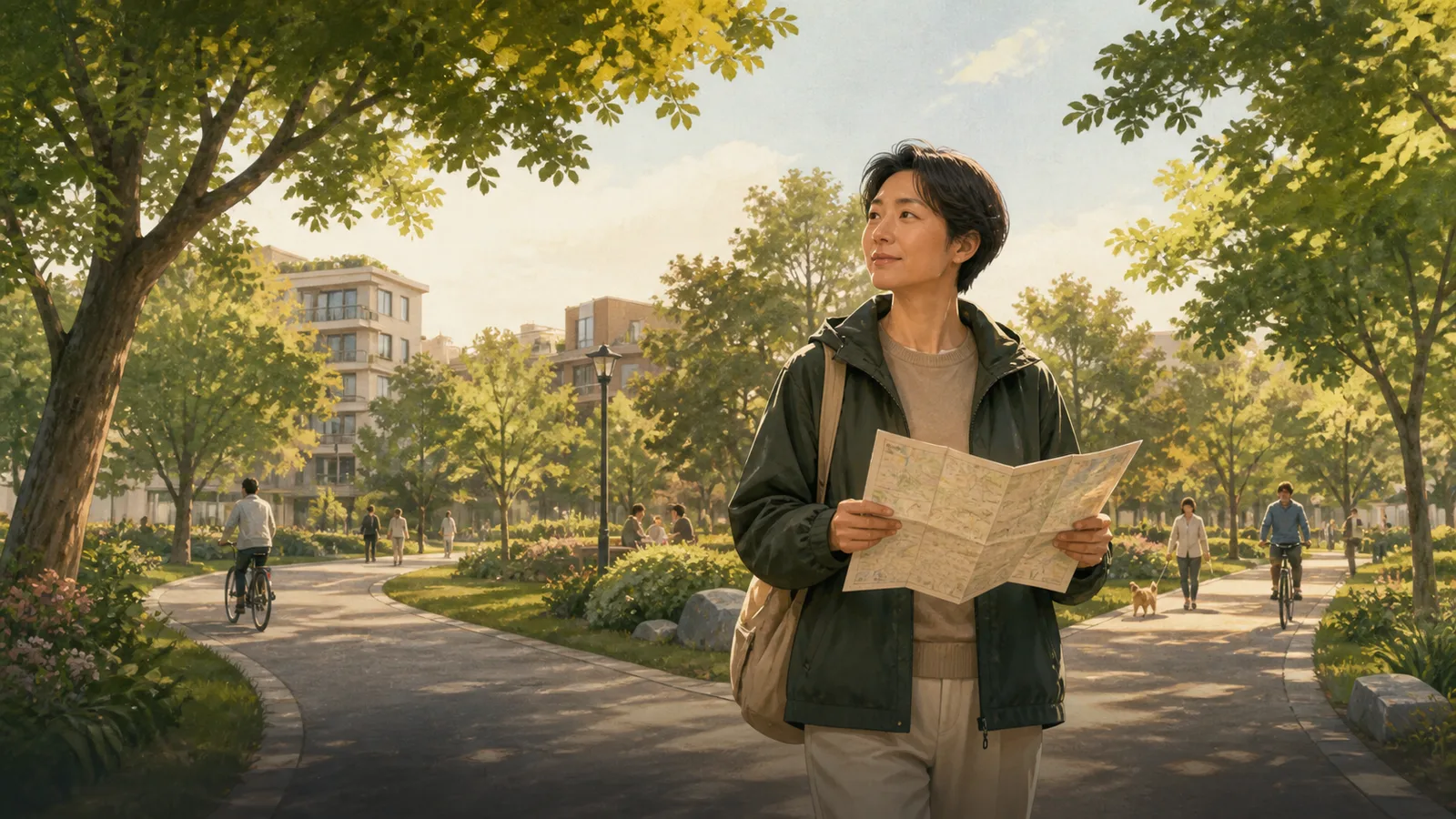 在通用城市公园中准备规划未来生活的人